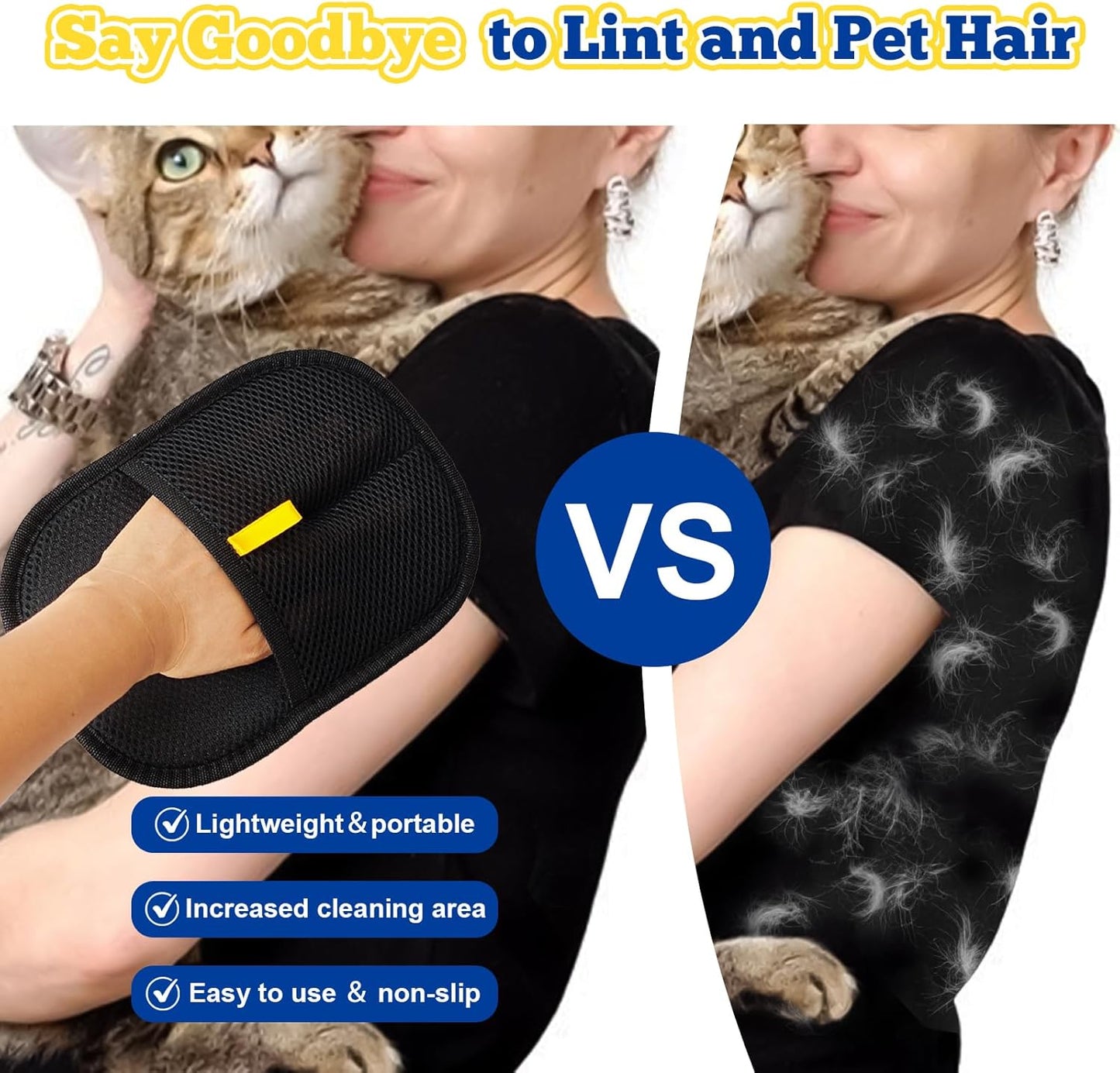 2 Pack Pet Hair Removal Gloves,Double Sided Cat Grooming Glove,Static Removal Gloves for Dogs & Cats,Reusable Deshedding Pet Glove for Furniture,Bed,Carpet,Clothes,Sofa - PuriLite