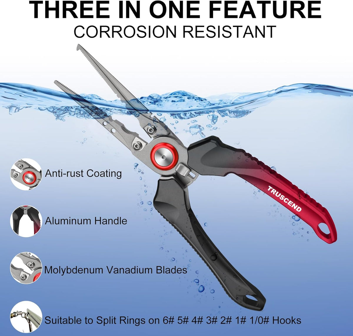 TRUSCEND Lockable Handy Fishing Pliers with Innovative Ergonomic Handle, Saltwater Corrosion Resistant Teflon Coated Fishing Tool, Multi-Function Fishing Gear with Mo-V Cutter, Amazing Fishing Gift - PuriLite