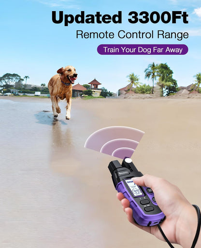 Bousnic Dog Shock Collar - 3300Ft Dog Training Collar with Remote for 5-120lbs Small Medium Large Dogs Rechargeable Waterproof e Collar with Beep (1-8), Vibration(1-16), Safe Shock(1-99) Modes (Blue) - PuriLite