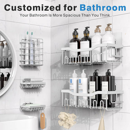 EUDELE 5-Pack Rustproof Stainless Steel Shower Caddy – No Drill Adhesive Bathroom Organizer with Large Capacity, Spacious Shower Shelves for Inside Shower, Kitchen & Home Decor Storage - PuriLite