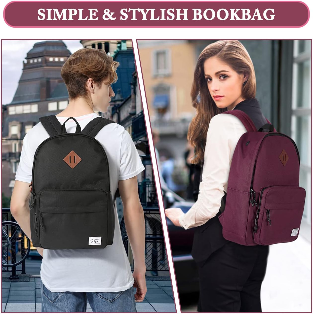 School Backpack, Kasqo 15.6 Inch Classic Lightweight Water-Resistant Backpack for Men Women Teens Girls Boys Kids to School, College, Travel, Work, Black - PuriLite