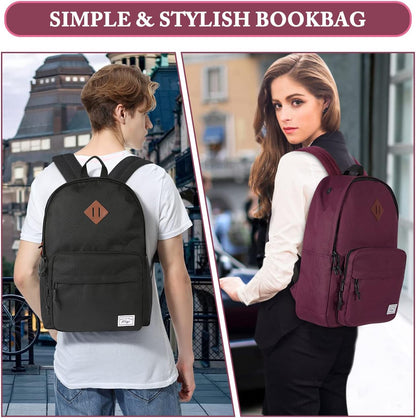 School Backpack, Kasqo 15.6 Inch Classic Lightweight Water-Resistant Backpack for Men Women Teens Girls Boys Kids to School, College, Travel, Work, Black - PuriLite