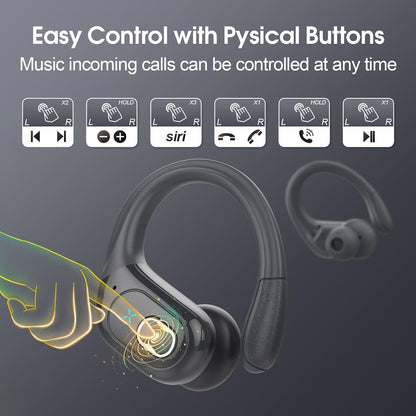 STECEi Wireless Earbuds 75hrs Bluetooth 5.4 Headphone Sport, Bluetooth Earbuds HiFi Stereo Over Ear Bud with Earhooks, ENC Noise Cancelling Mic, IP7 Waterproof Wireless Earphone for Workout/Running - PuriLite