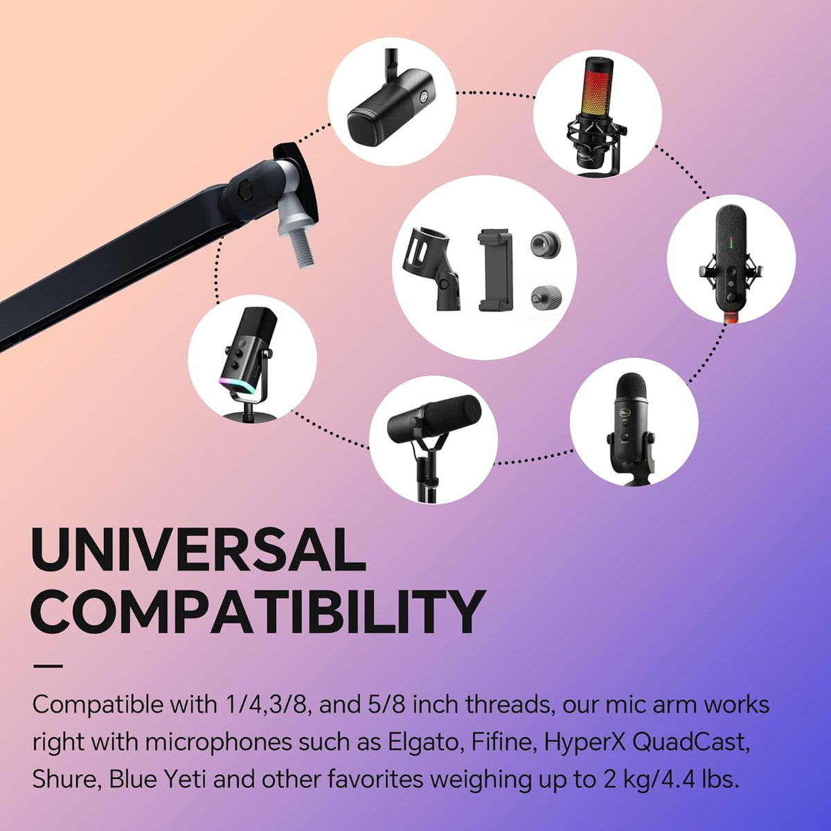 Microphone Boom Arm, Low Profile Mic Arm Professional Adjustable Solid Desk Mount Clamp,Cable Management Microphone Arm Stand for Podcast Streaming Gaming Studio Mic Stand White - PuriLite