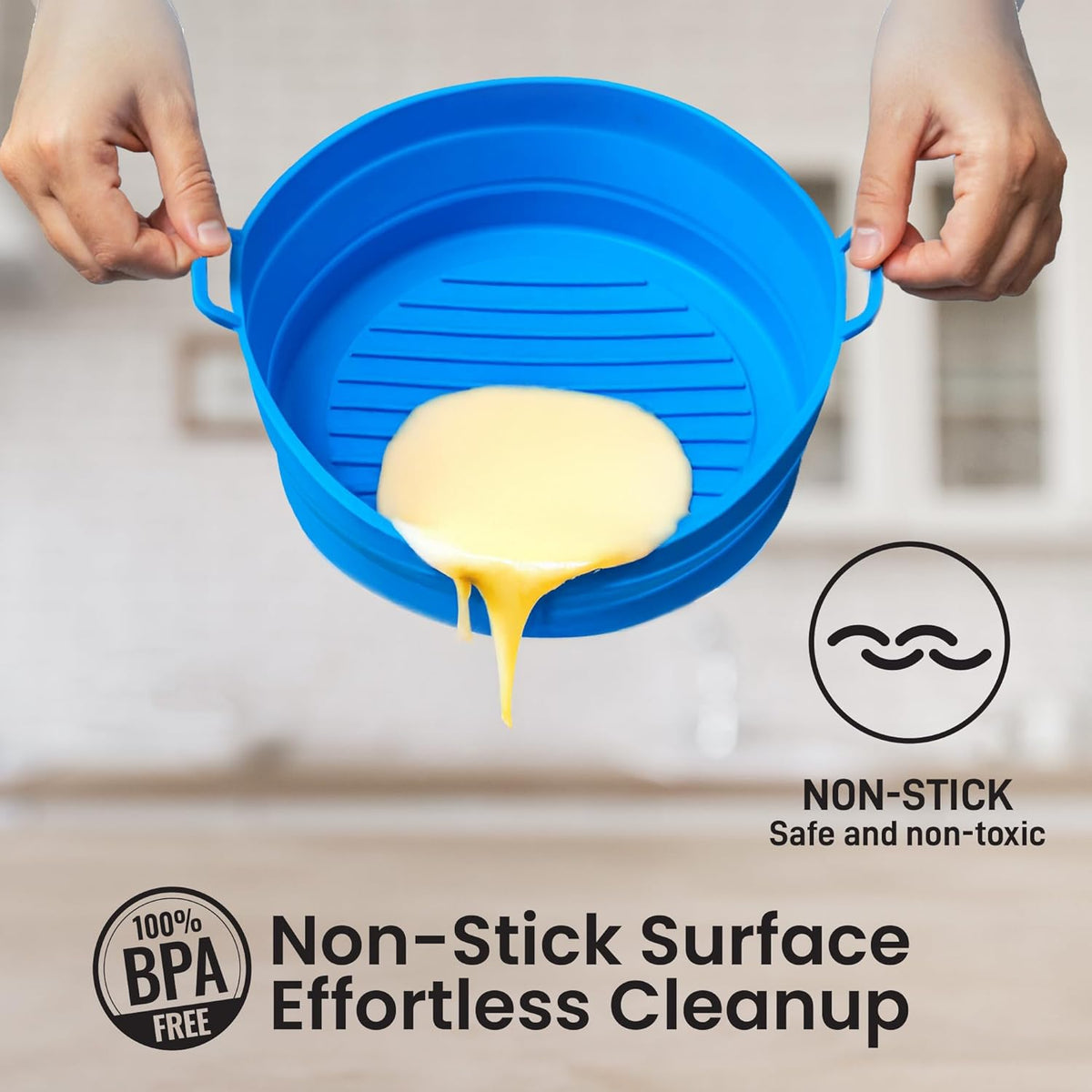 Collapsible Silicone Air Fryer Basket Liners Pot - AirFryer Liners Reusable Bowls for 3 to 5 qt - Air Fryer Accessories 2 Pack - Round Silicone Liners (Red & Blue) - PuriLite