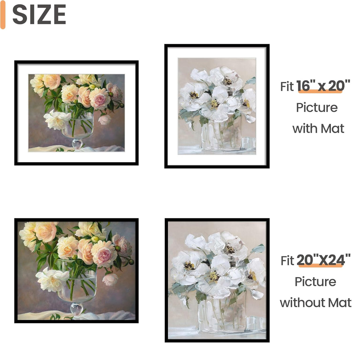 upsimples 11x14 Picture Frame, Display Pictures 8x10 with Mat or 11x14 Without Mat, Wall Hanging Photo Frames, Black - PuriLite