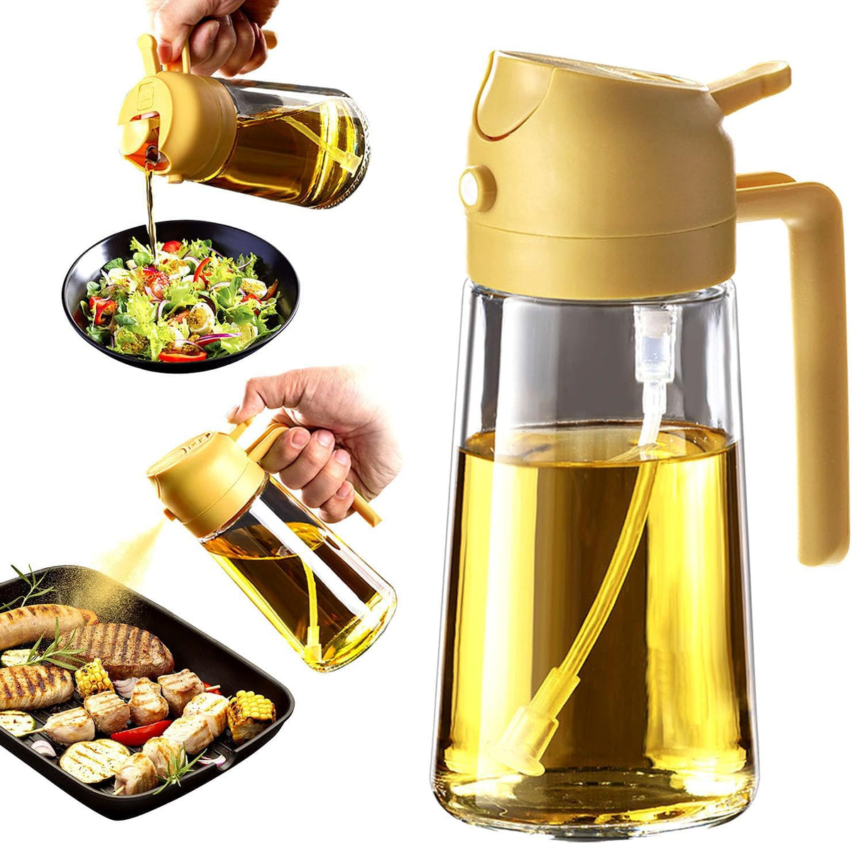Purilite Select 470ml Glass Oil Sprayer &amp; Dispenser Bottle – 2-in-1 Flip Top - PuriLite