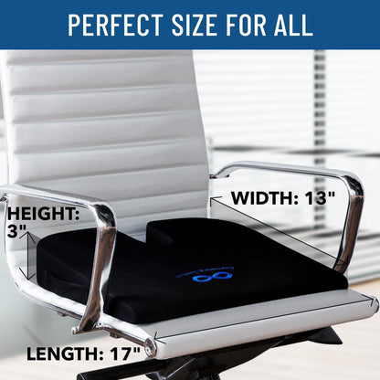 Everlasting Comfort Memory Foam Seat Cushion - Office Chair Cushion for Work, Travel, Car Support Pillow for Driving - Portable Seat for Chairs and Desks - Coussin Chaise - Black - PuriLite