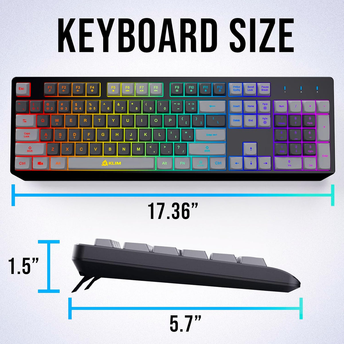 KLIM  Chroma Wireless Gaming Keyboard RGB New - Long-Lasting Rechargeable Battery - Quick and Quiet Typing - Water Resistant Backlit Wireless Keyboard for PC PS5 PS4 Mac - Black - PuriLite