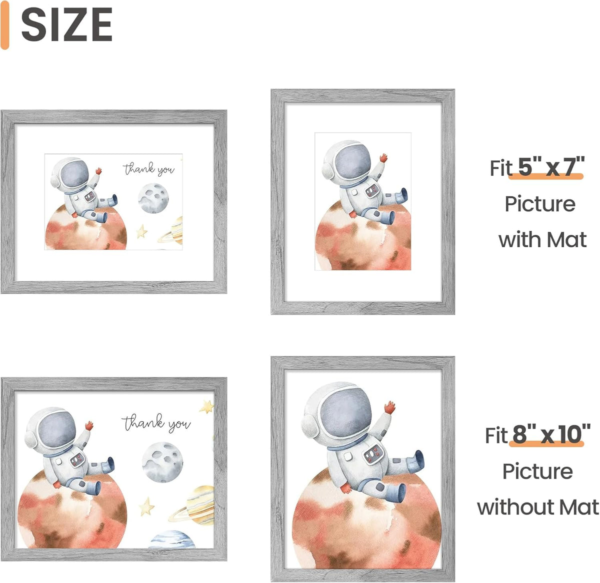 upsimples 11x14 Picture Frame, Display Pictures 8x10 with Mat or 11x14 Without Mat, Wall Hanging Photo Frames, Black - PuriLite