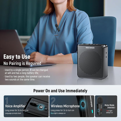 NEEWER VA01 Voice Amplifier with Wired Headset Microphone, Speaker, Shoulder Strap, AUX Output, USB C Rechargeable Portable Sound Amplifier with Mic 14Hrs Battery for Teachers, Trainers, Tour Guides - PuriLite