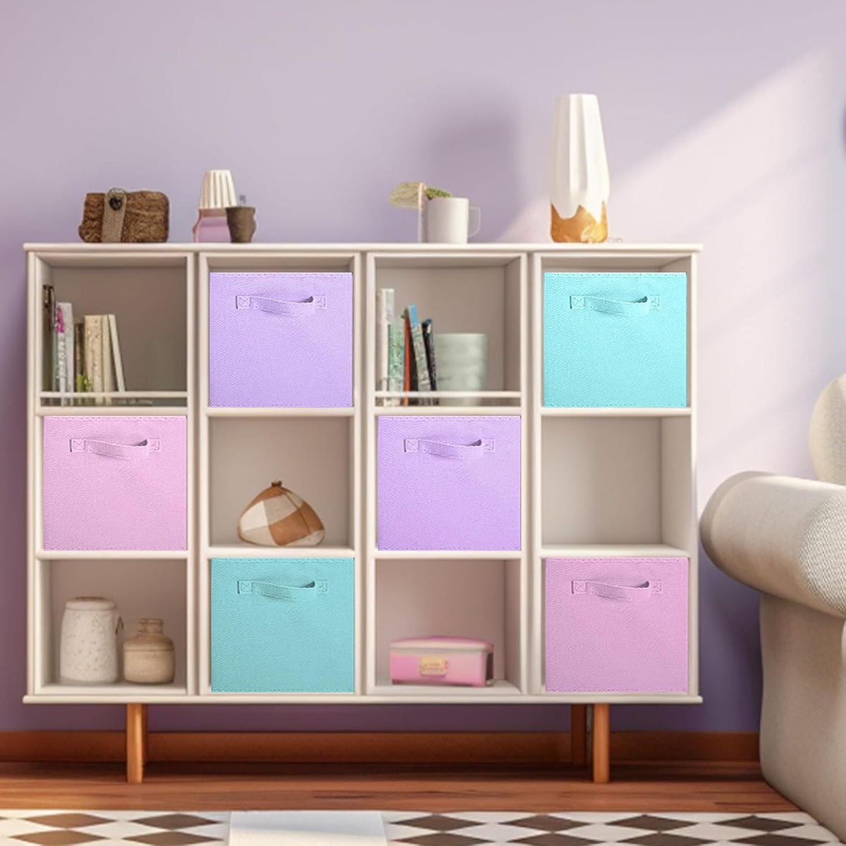 ShellKingdom Storage Bins, Foldable Fabric Storage Cubes And Cloth Organizer Drawer For Closet And Toys, 6 Pack (Lavender+Light Blue+Pink) - PuriLite