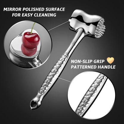 Stainless Steel Meat Tenderizer Tool, Premium Meat Mallet with Non-Slip Grip, Dual-Sided with Heart Shape Design for Tenderizing Steak, Poultry & Chicken Cutlet, Dishwasher Safe, Lifetime Replacement - PuriLite