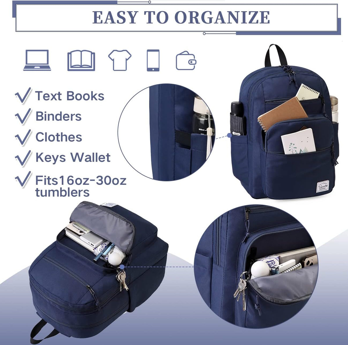 School Backpack for Men Women,Vaschy Lightweight School Bag Bookbag Casual Daypack for High School/College/Teens/Travel/Work - PuriLite