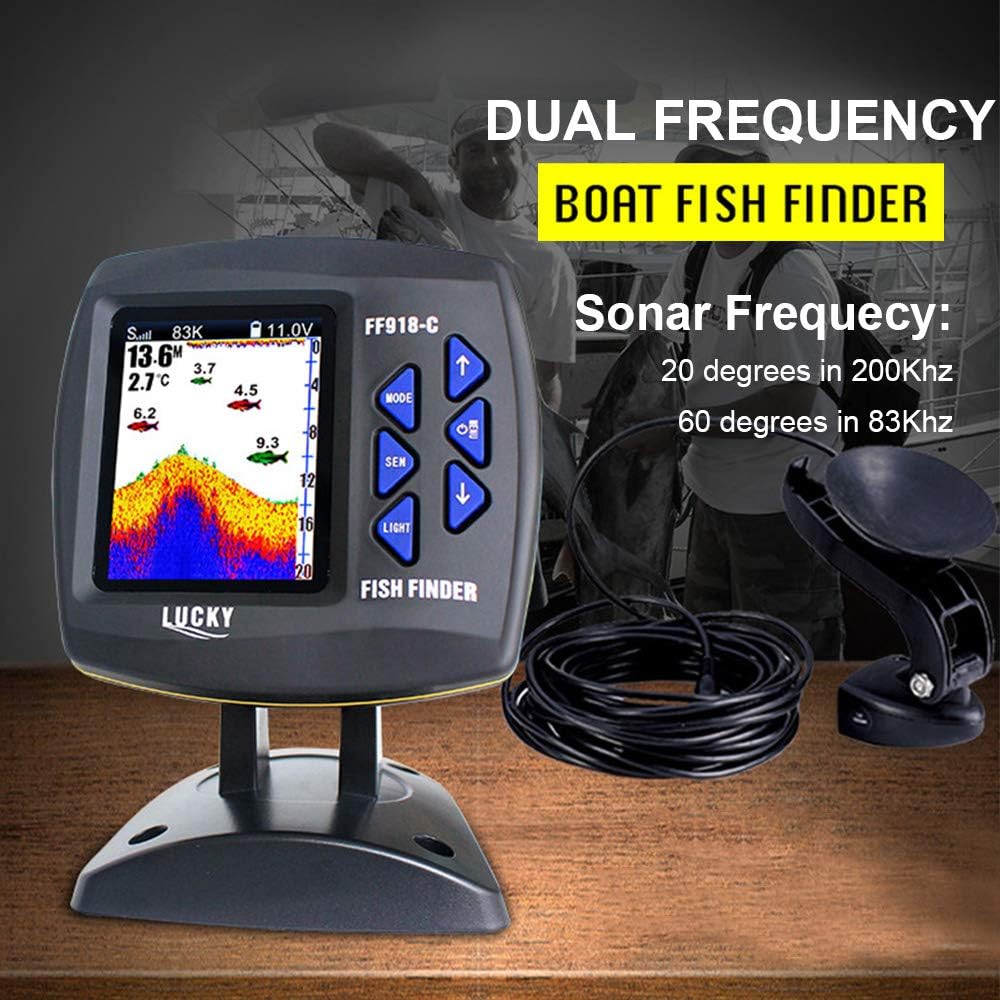 Sangmei Lucky FF918-C100DS Color Screen Wired Fish Finder Dual Frequency 328ft/100m Water Depth Boat Fish Finder - PuriLite