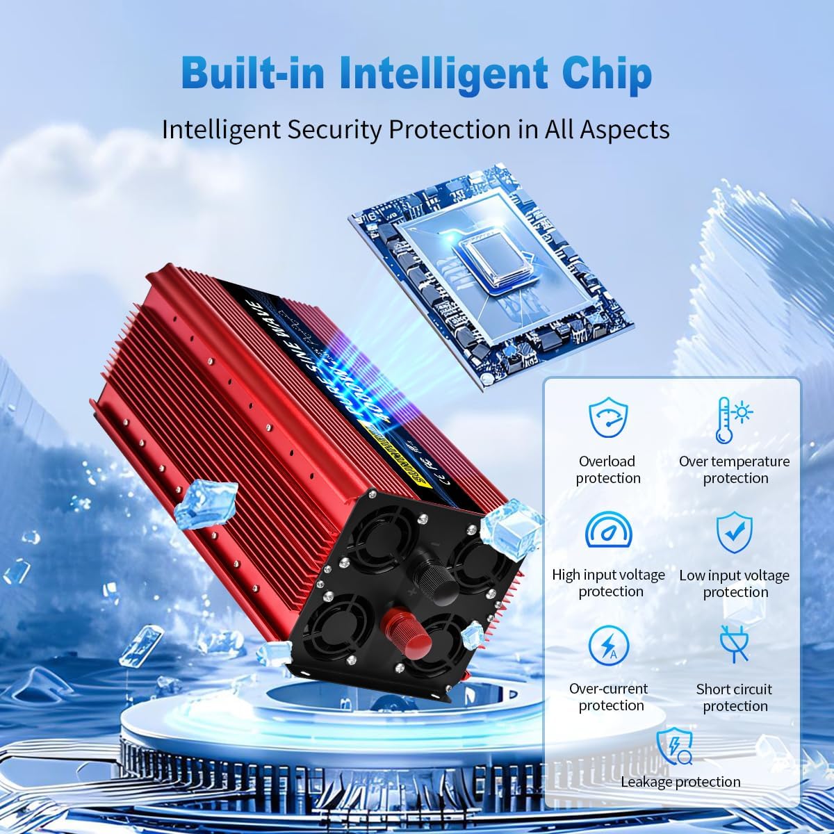SUNWHEEL 4000W Pure Sine Wave Inverter, 12V DC to 110V/120V AC Power Inverter for RV、Microwave、Off Grid、Truck、Refrigerator、Air Conditioner with 4 AC outlets and LCD Display - PuriLite