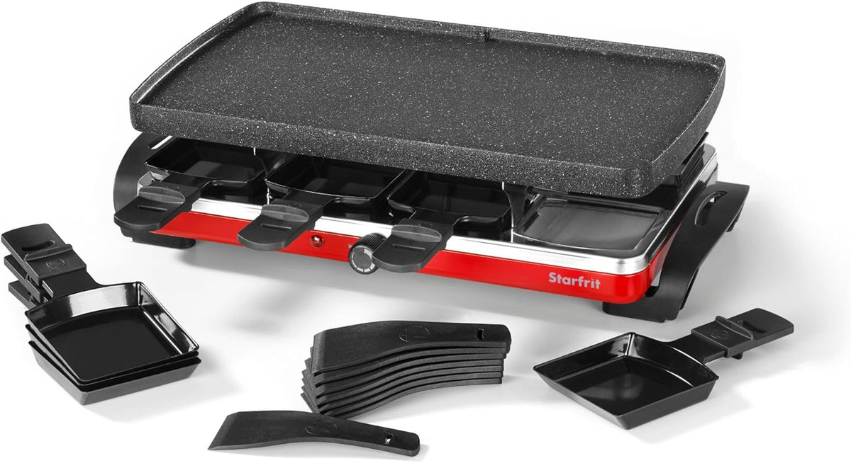 Starfrit The Rock Electric Raclette - 8 Person Party Grill - 8 Spatulas - Reversible Plate - 1500W - PuriLite
