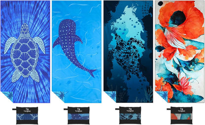 4 Pack Microfiber Lightweight Thin Beach Towel Sand Free Quick Dry Super Absorbent Compact Oversized Large Towels for Swimming Pool Yoga Gym Travel Vacation Beach Accessories Essentials for Adults - PuriLite