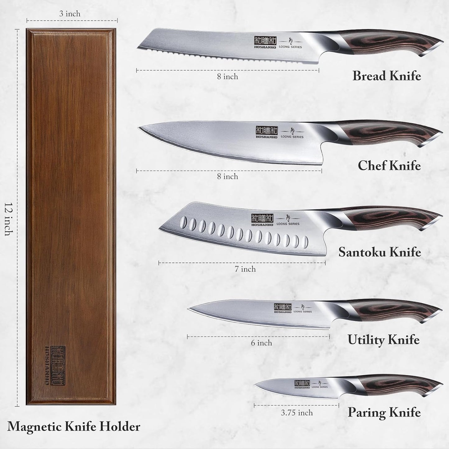 Knife Set with Magnetic Knife Holder, 6 Pieces Japanese High Carbon Stainless Steel Kitchen Knife Sets, Ultra Sharp Professional Chef Knives Sets - PuriLite