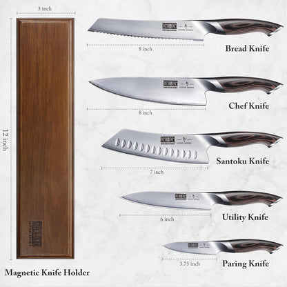 Knife Set with Magnetic Knife Holder, 6 Pieces Japanese High Carbon Stainless Steel Kitchen Knife Sets, Ultra Sharp Professional Chef Knives Sets - PuriLite