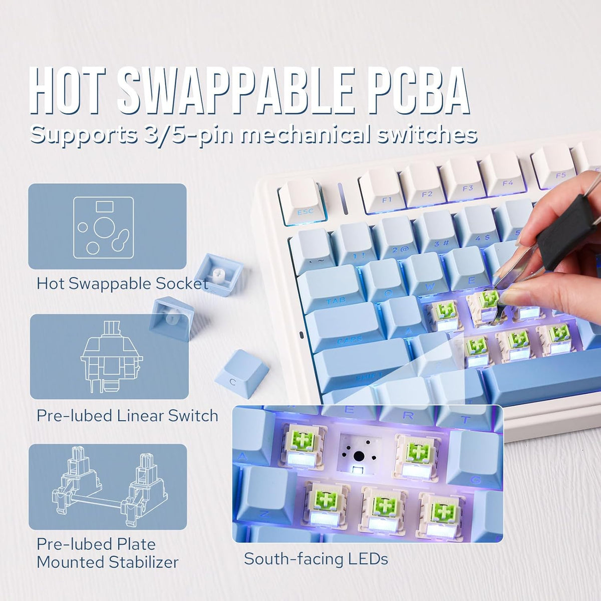 EPOMAKER x Aula F75 Gasket Mechanical Keyboard, 75% Wireless Hot Swappable Gaming Keyboard with Five-Layer Padding&Knob, Bluetooth/2.4GHz/USB-C, RGB (Black Gradient, LEOBOG Reaper Switch) - PuriLite