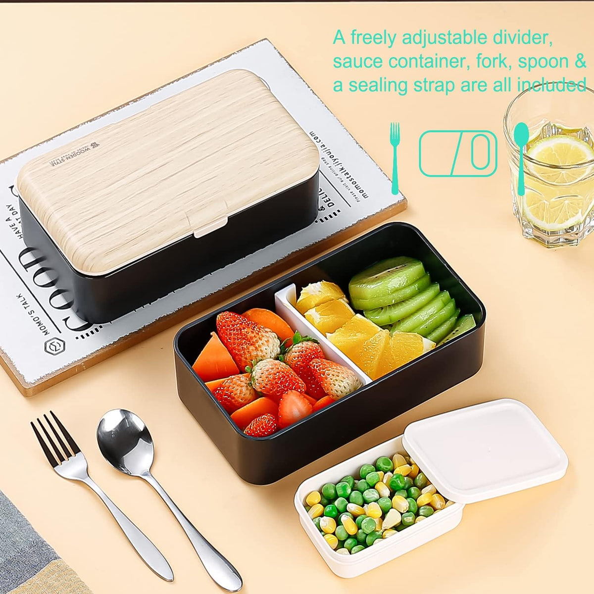 Original Bento Box Lunch Boxes Container Bundle Divider Japanese Style with Stainless Steel Utensils Spoon and Fork (Pink) - PuriLite