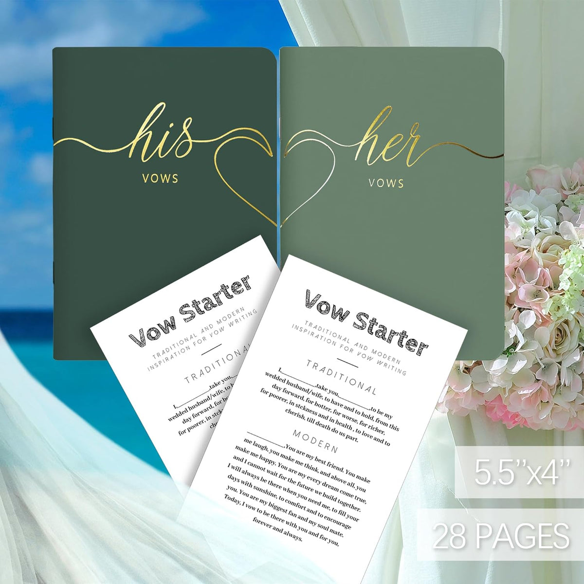 LSSH GmbH Vow Books - His and Hers Wedding Essentials, 28 Pages, 5.5" X 4" (Dark Green & Sage) - PuriLite