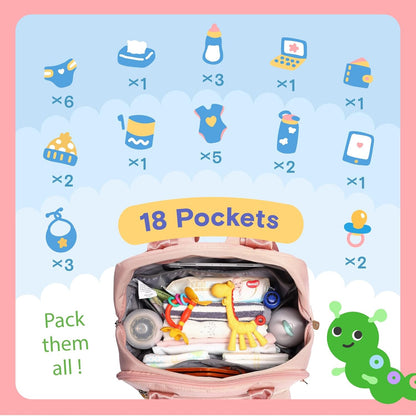 Diaper Bag Backpack, iniuniu Large Baby Bags with Diaper Pouch, Washable Changing Pad, Pacifier Case and Stroller Straps - PuriLite