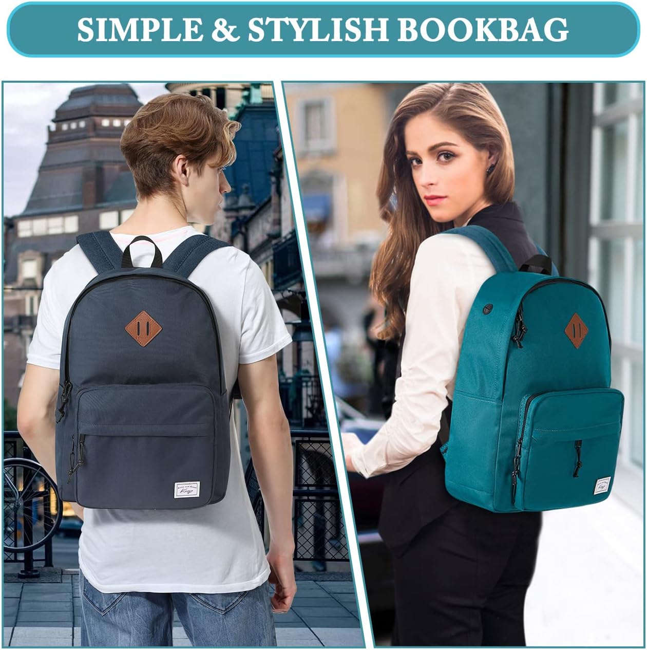School Backpack, Kasqo 15.6 Inch Classic Lightweight Water-Resistant Backpack for Men Women Teens Girls Boys Kids to School, College, Travel, Work, Black - PuriLite
