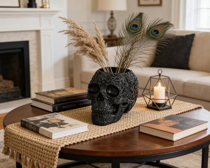 Black Skull Organizer | Makeup Brush Holder | Candy Bowl | Pen Holder | Gothic Skull Décor - PuriLite