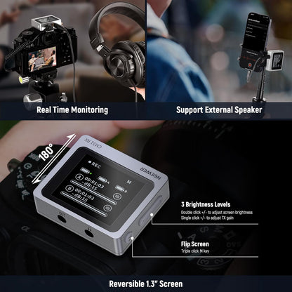 NEEWER CM28 Wireless Lavalier Microphone System with Charging Case, 1 Click Noise Canceling, 4GB Storage for 9Hrs of 48KHz 16 Bit Uncompressed Audio Lapel Mic Compatible with iPhone/Android/PC/Camera - PuriLite