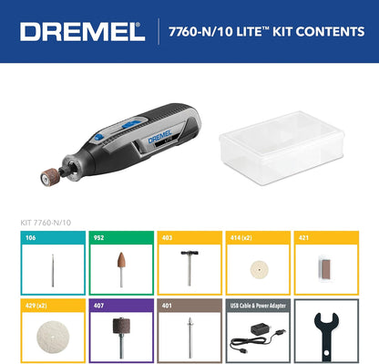Dremel Lite 7760 N/10 4V Li-Ion Cordless Rotary Tool Variable Speed Multi-Purpose Rotary Tool Kit, USB Charging, Easy Accessory Changes - Perfect for Light-Duty DIY & Crafting - PuriLite