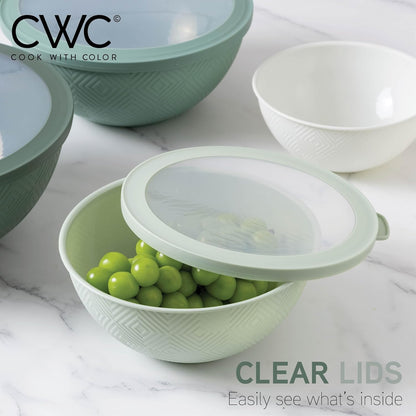 COOK WITH COLOR Mixing Bowls with TPR Lids - 12 Piece Plastic Nesting Bowls Set Includes 6 Prep Bowls and 6 Lids, Microwave Safe Mixing Bowl Set (Mint) - PuriLite