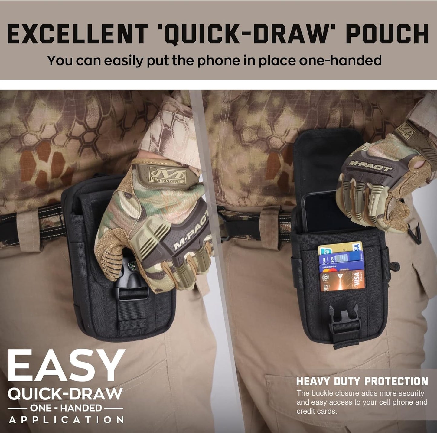 WYNEX Tactical Compass Phone Pouch, Large Molle Smartphone Holster Case Double Capacity Small Utility EDC Pouch with Compass Buckle and Carabiner - PuriLite