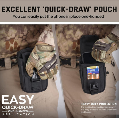 WYNEX Tactical Compass Phone Pouch, Large Molle Smartphone Holster Case Double Capacity Small Utility EDC Pouch with Compass Buckle and Carabiner - PuriLite