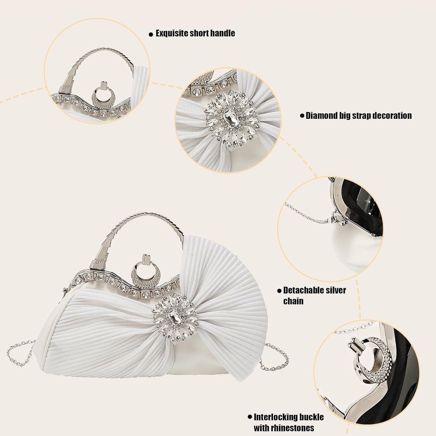 Buric Clutch Purses for Women Rhinestone Evening Handbag Bridal Wedding Prom Purse Formal Party Bow Tie Clutch for Women - PuriLite