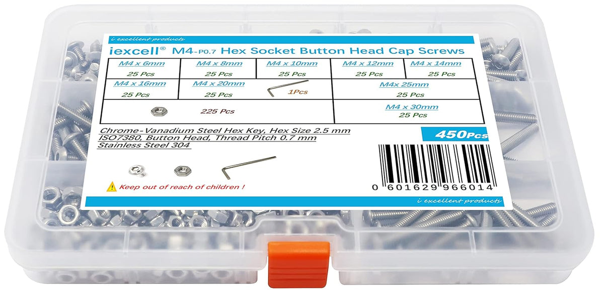 iexcell 50 Pcs M6 x 20mm Thread Pitch 1 mm Stainless Steel 304 Hex Socket Button Head Cap Screws Bolts Kit - PuriLite