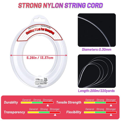 Clear Fishing Wire, Acejoz 656FT Fishing Line Clear Invisible Hanging Wire Strong Nylon String Supports 40 Pounds for Balloon Garland Hanging Decorations - PuriLite