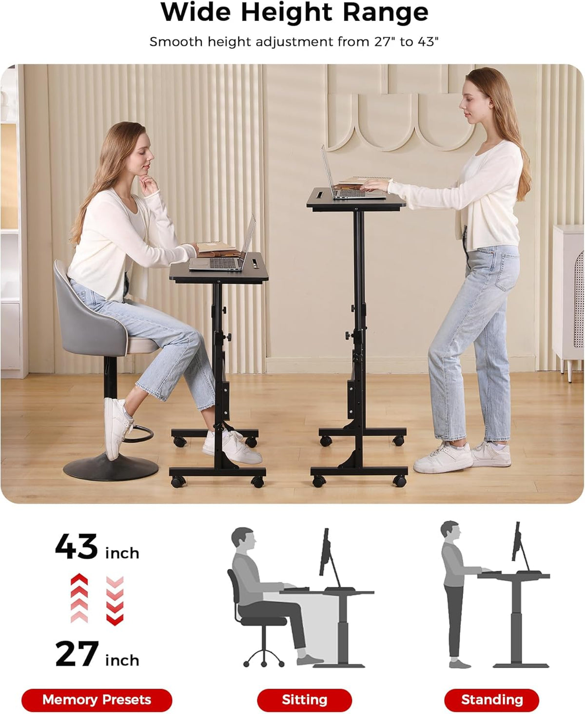 Purilite Select 32-Inch Adjustable Height Mobile Standing Desk - PuriLite