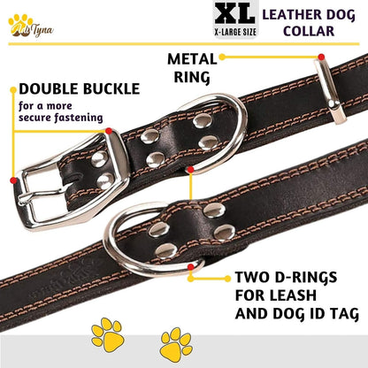 ADITYNA Heavy-Duty Leather Dog Collar for Medium Dogs - Soft and Strong, 100% Genuine Leather - Collier Pour Chien (Medium: Fit 13" - 20" Neck, Brown) - PuriLite