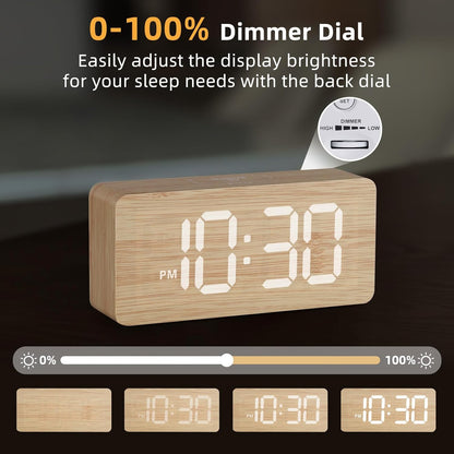 Purilite Select Wooden Digital Alarm Clock with Large LED Display - PuriLite