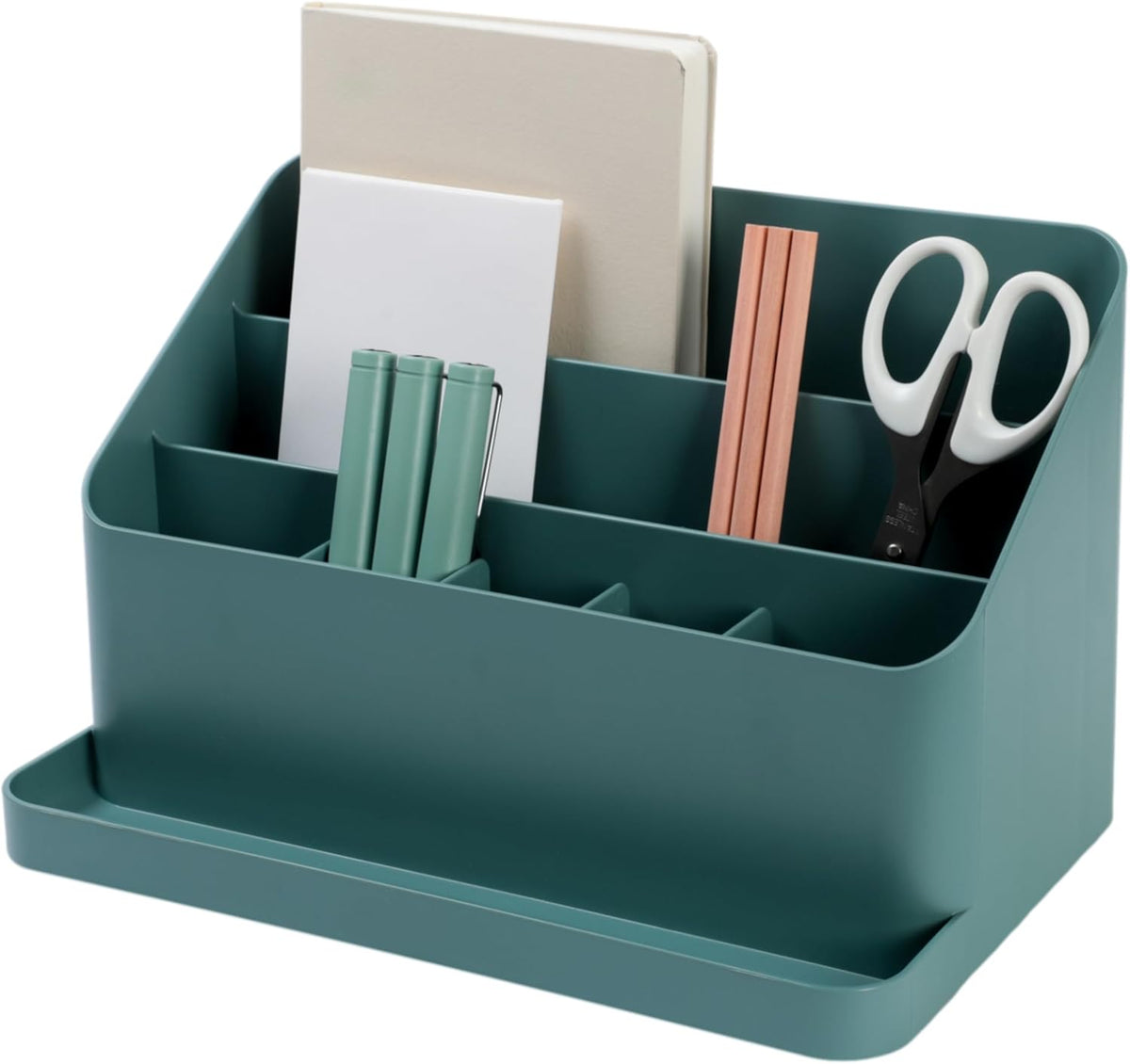 Green Desk Organizer Tray with 6 Compartments, Sloped Desktop Storage for Pens, Notes, Mail, and Office Supplies - PuriLite