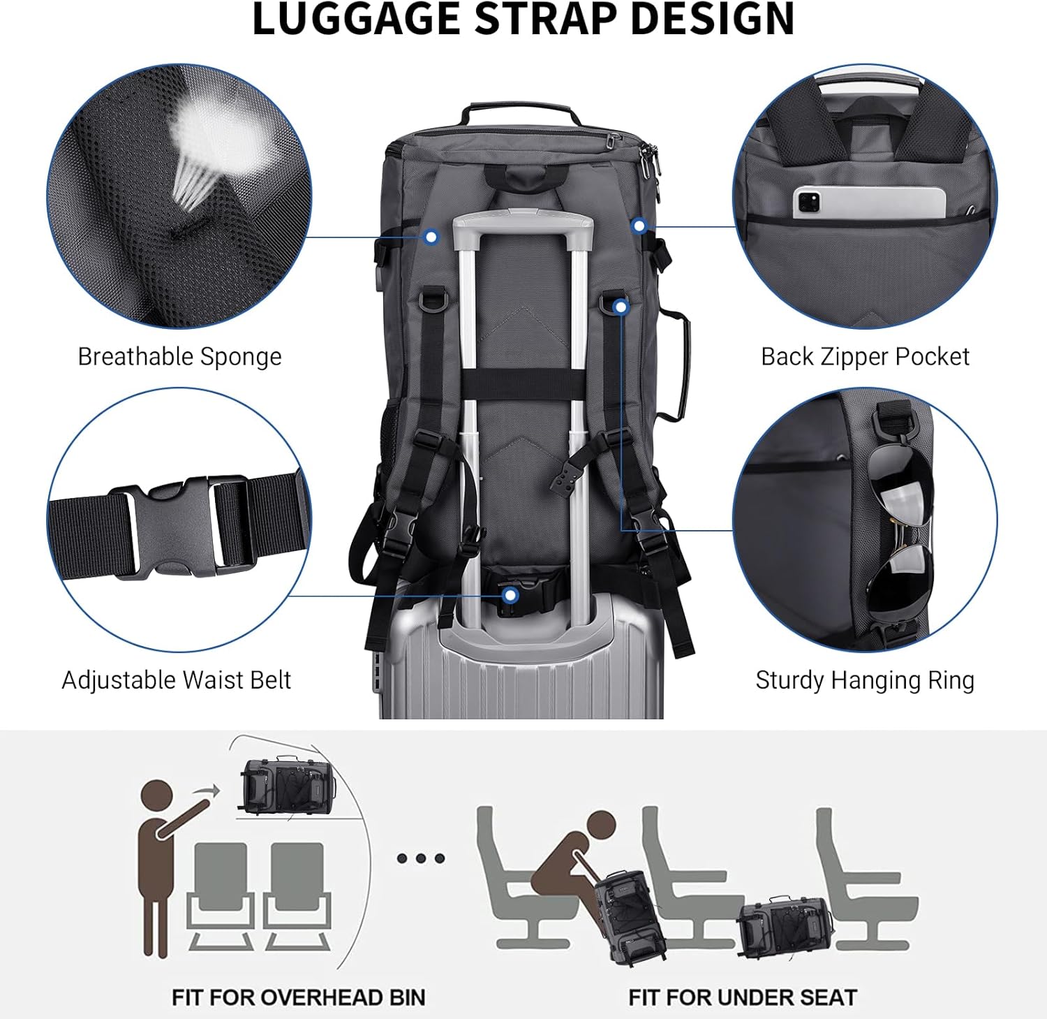 WITZMAN Travel Backpack for Men Large Carry on Backpack Convertible 3 in 1 Bags with Shoe Compartment Fit 17 Inch Laptop(B689 Silvery Grey) - PuriLite