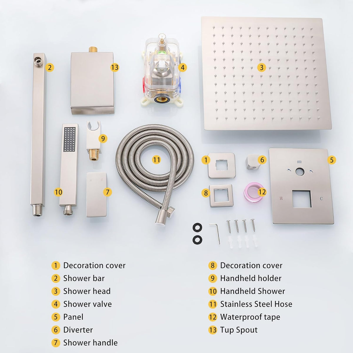 Fransiton Shower System Rain Shower System Set Ceiling Mounted, Rainfall Shower Head with Handheld, Bathroom Shower Kit (Valve Included) (8" - Wall Mount, Matte Black) - PuriLite