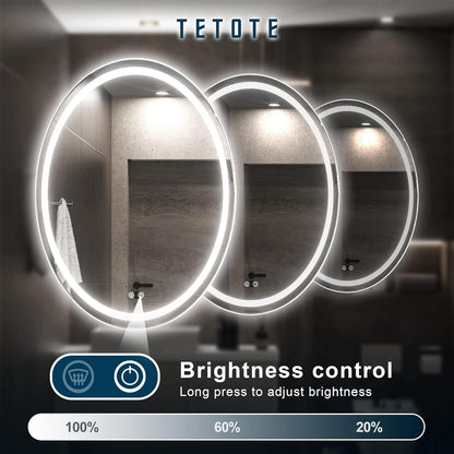 TETOTE 28 Inch Round LED Bathroom Vanity Mirror, Anti-Fog Dimmable Lights IP54 Waterproof Circle Makeup Wall Mounted Mirror - PuriLite