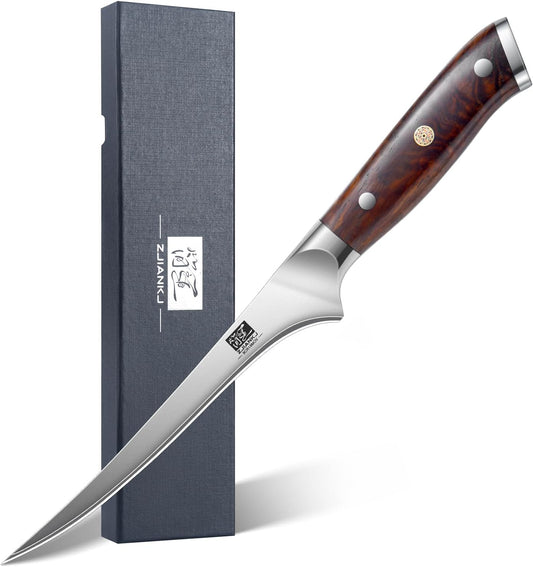 Fillet Knife 7 Inch, Ultra Sharp Meat Boning Knife in 9Cr18MoV High Carbon Steel, Professional Fish Knives with Rosewood Handle for Precise Filleting, Slicing & Trimming - PuriLite