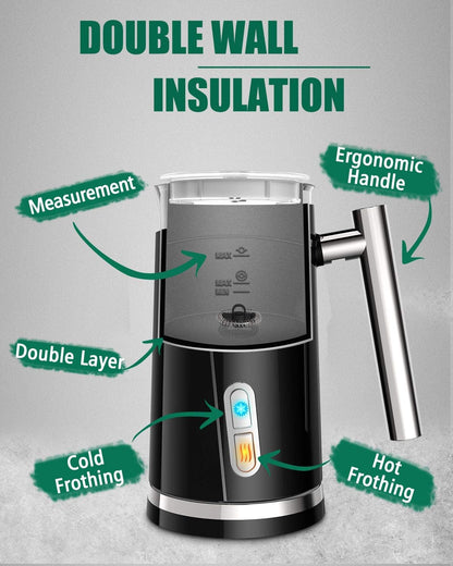 Huogary Milk Frother, Milk Steamer for Milk Foam & Hot Milk(4.5oz/10.5oz), Electric Milk Frother and Warmer for Homemade Coffee, 120V (Black) - PuriLite
