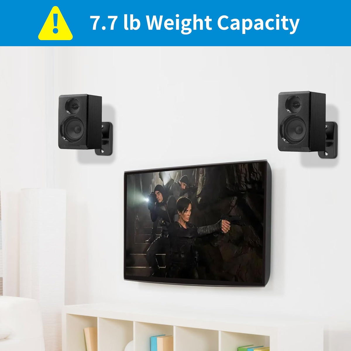 PlusAcc Speaker Wall Mount Brackets – Surround Sound Speaker Wall Mounts with 20° Tilt & 80° Swivel, Bookshelf Speaker Wall Screws Mounts, Holds Up to 7.7 lbs, Space-Saving Design (2-Pack, Black) - PuriLite