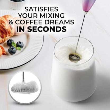 Zulay Kitchen Powerful Double Whisk Milk Frother Handheld - Foam Maker with Stand - Whisk Drink Mixer for Coffee, Mini Foamer for Latte, Matcha, Frappe, Hot Chocolate & Cappuccino (Black) - PuriLite