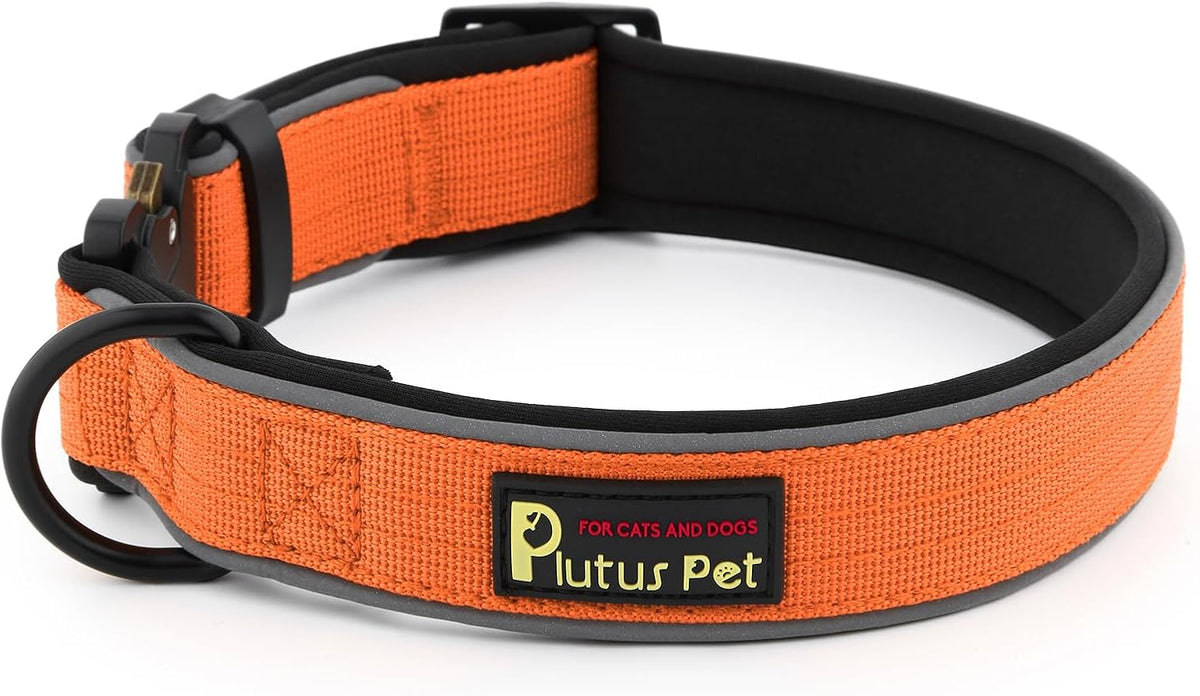 Plutus Pet Tactical Dog Collar, Reflective, Adjustable Heavy Duty Dog Collar, Soft Padded and Comfortable, for Small Medium and Large Dogs (Red, L) - PuriLite